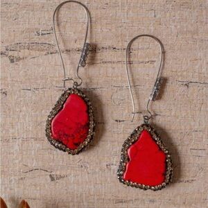 Vintage Red Heart Earrings with Silver Detailing